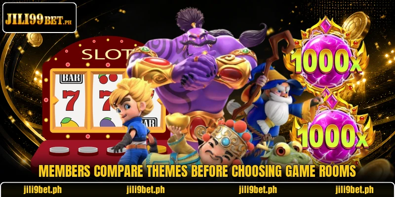 Members compare themes before choosing game rooms Members compare themes before choosing game rooms