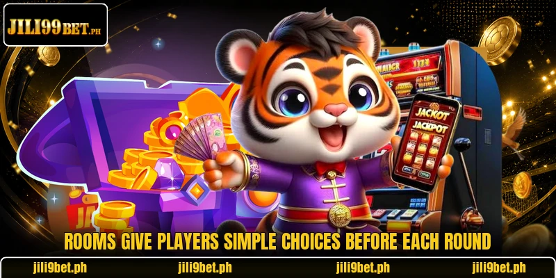 Rooms give players simple choices before each round